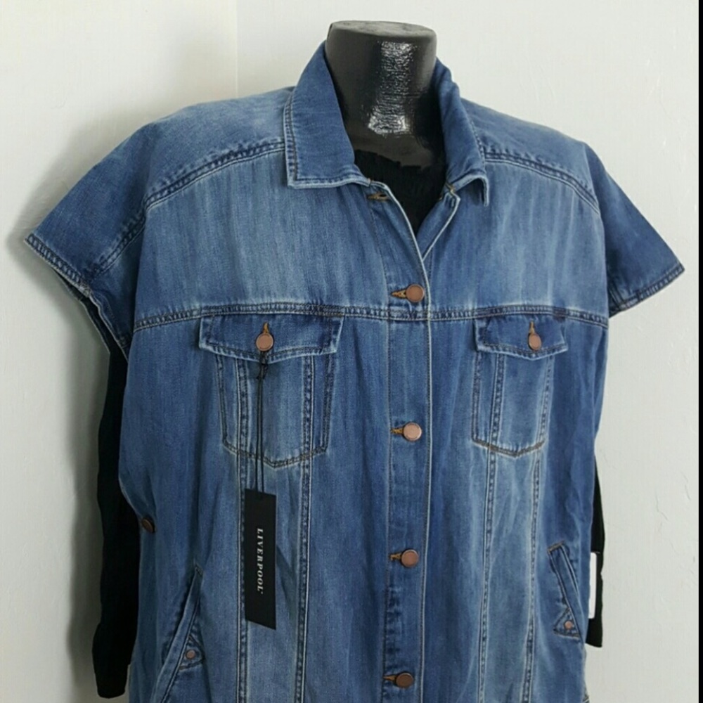 Liverpool  jeans vest jacket women size N/L buttons up denim oversized New blue